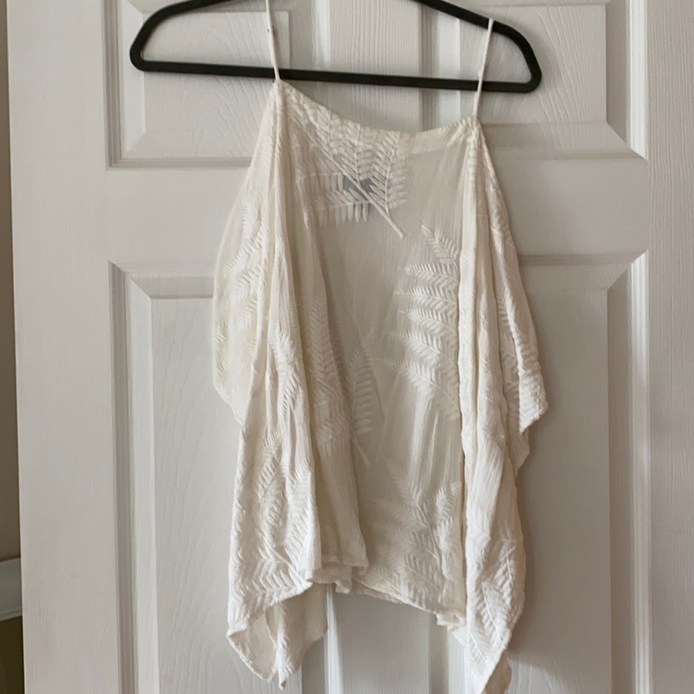 Palm embroidered white gauzey cold shoulder top